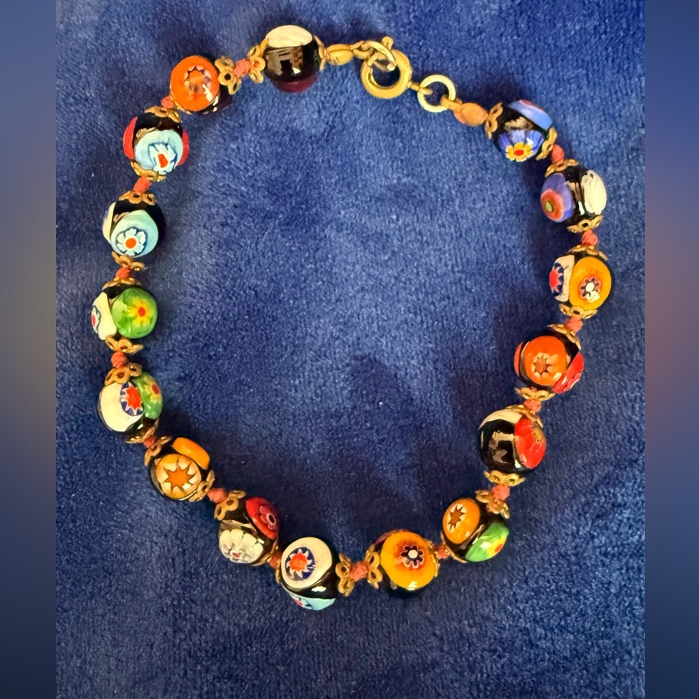 Colorful Vintage Millefiori Glass Bead Bracelet- Multi Color